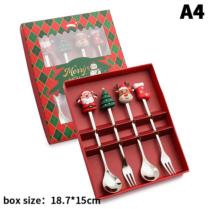 Christmas Fork And Spoon Set, Christmas Gift Box Tableware, Stainless Steel Tableware, Coffee, Tea And Dessert Fork And Spoon