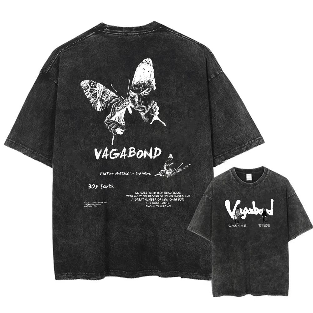 Miyamoto Musashi Samurai "Control Your Anger" Quote Vintage Acid Washed Double Sided Oversized Streetwear Japanese Samurai Graphic T-Shirt Top