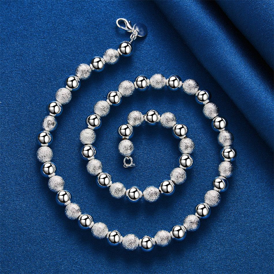 925 Sterling Silver Delicate Frosted Beaded Necklace for Women, Fashionable Party Gift, Wedding Jewelry