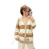 Trendy European Knit Cardigan: High-Quality Autumn/Winter New Arrival with Letter Jacquard and Striped Color Block Design