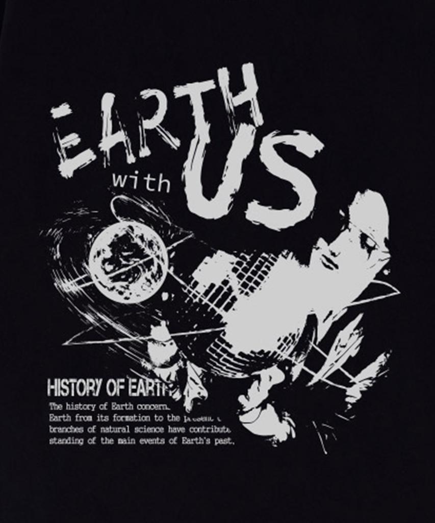 ASTRAL PROJECTION [Oversized] Earth With Earth 13-Count Cotton Round Neck Short Sleeve T-Shirt_Black