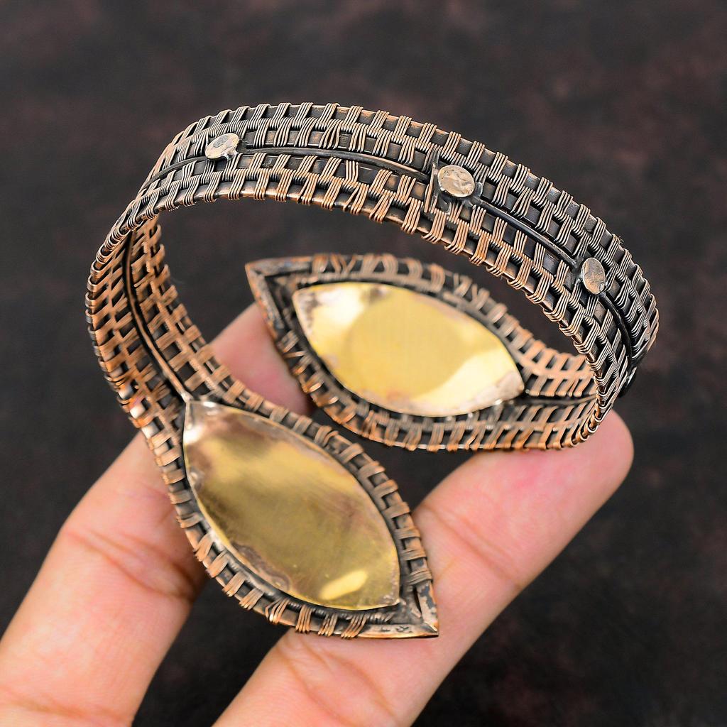 Shiva Eye Shell Gemstone Cuff Bracelet Copper Wire Wrapped Bangle Adjustable Cuff Handmade Bracelet Designer Copper Jewelry Anniversary Gift