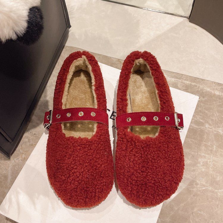 

Туфли Мэри Джейн Doudou с ремешком на одной пуговице женские 2025 новые осенне-зимние носить в иностранном стиле теплые свадебные туфли нескользящие хлопковые туфли 36