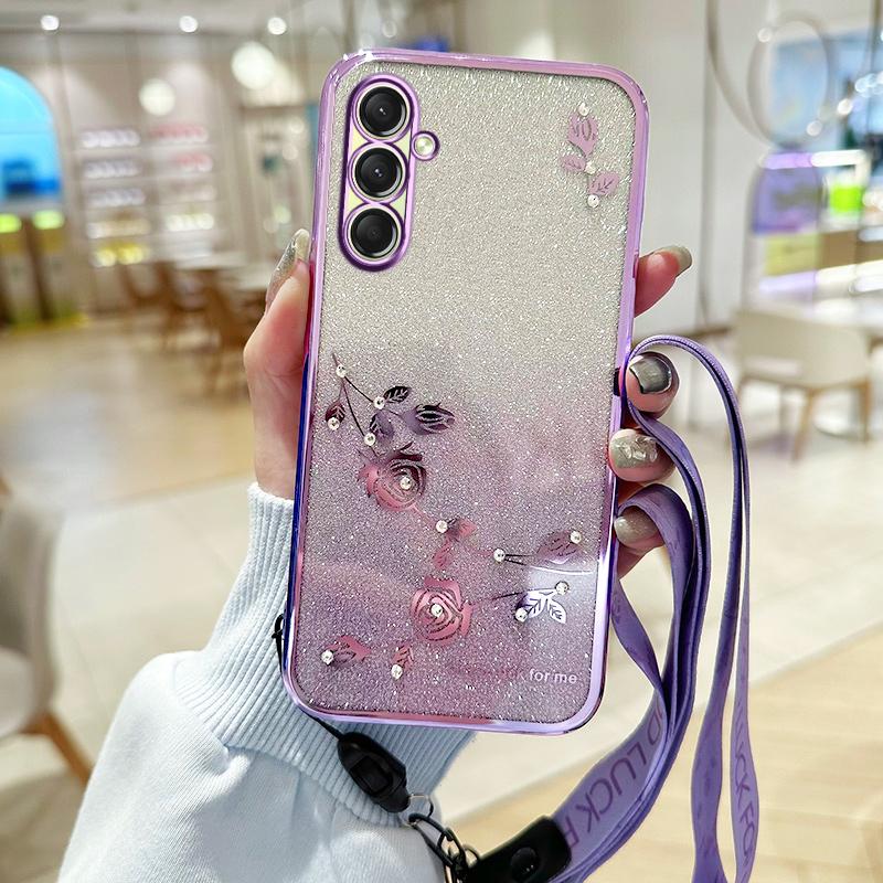 

KADEM Чехол для Samsung Galaxy A17 с цветочным узором, градиентный чехол для телефона из ТПУ со шнурками Purple