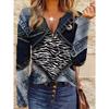 Top elegante de mujer con cremallera y estampado de manga larga, estiloso y versátil para otoño e invierno, uso casual y de oficina, lavable a máquina