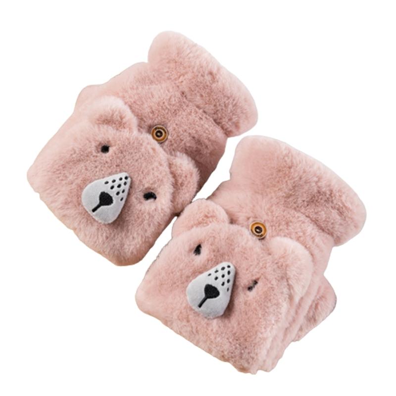 Cartoon Raccoons Shaped Convertible Gloves Winter Half Finger Mittens Stretchy Half Finger Gloves with Top Cover for Men