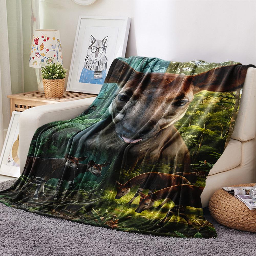 1PC The Clever Okapi  Print FlAannel Blanket, High Quality Comfortable for All Seasons, Home Decor, Warmth and Comfort