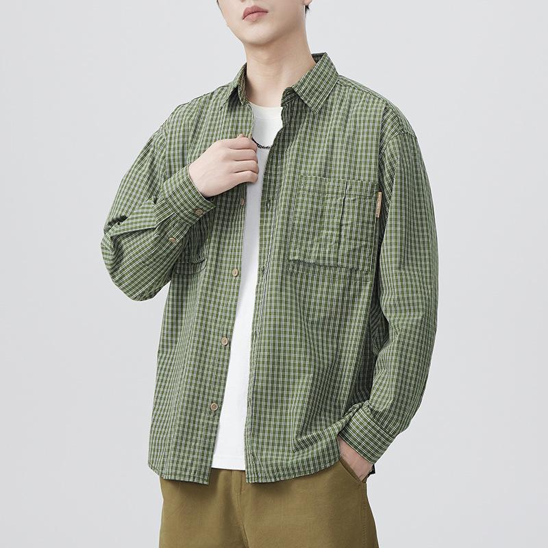 

Японская ретро мужская рубашка свободного кроя в клетку повседневная американская рабочая куртка 4XL