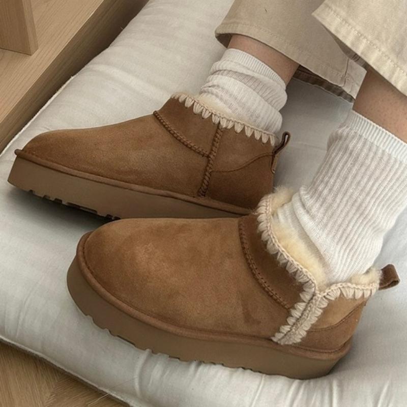 Classic Winter Shoes Women Platform Snow Boots New Design Genuine Sheepskin Leather Natural Wool Warm Thick Soled Fur Slippers