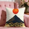 Japanese Mount Fuji Wave Sun Print Pillowcase Cushion Cover Asian Zen Home Decor Accent Throw for Bedroom