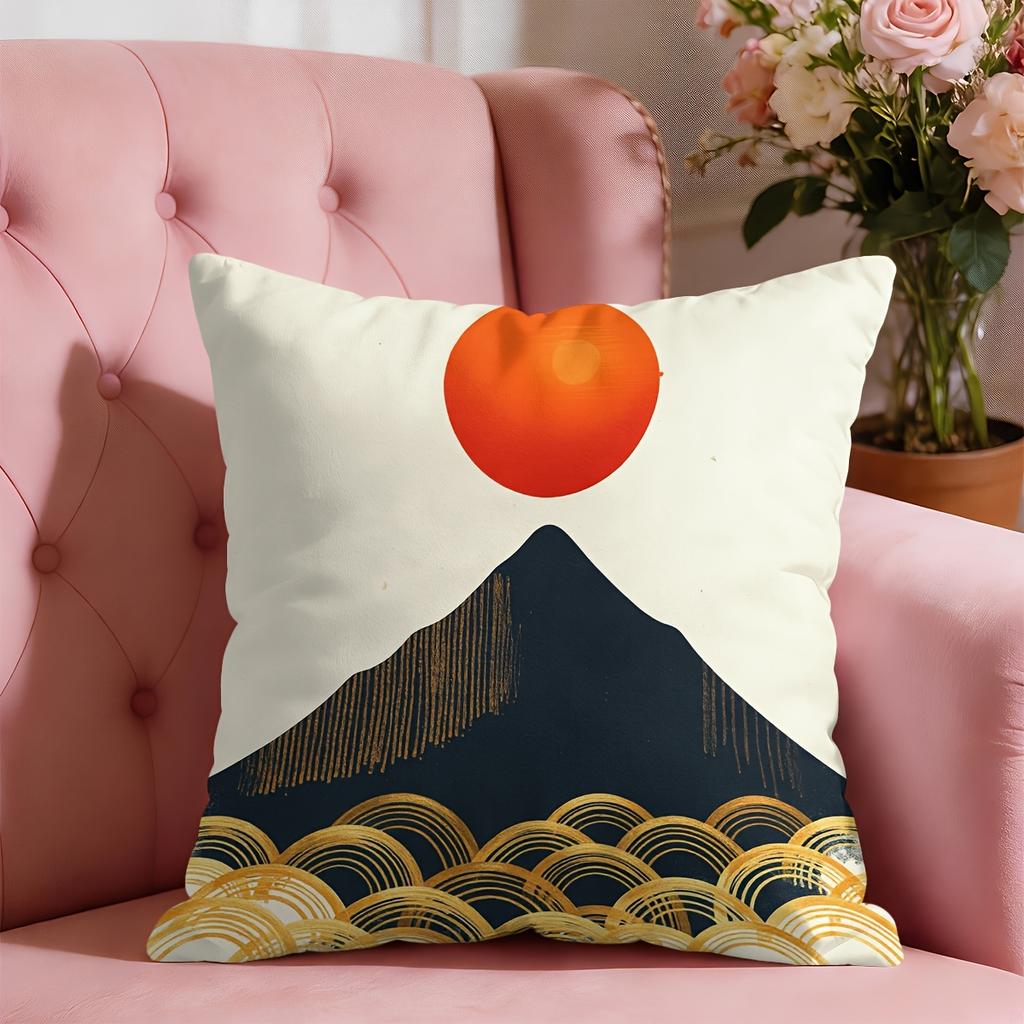Japanese Mount Fuji Wave Sun Print Pillowcase Cushion Cover Asian Zen Home Decor Accent Throw for Bedroom