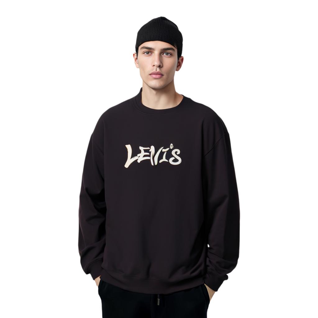 Levis Buchstabenlogo Bedrucktes Rundhals-Freizeit-Sweatshirt Herren Sweatshirt Schwarz A5507-0000