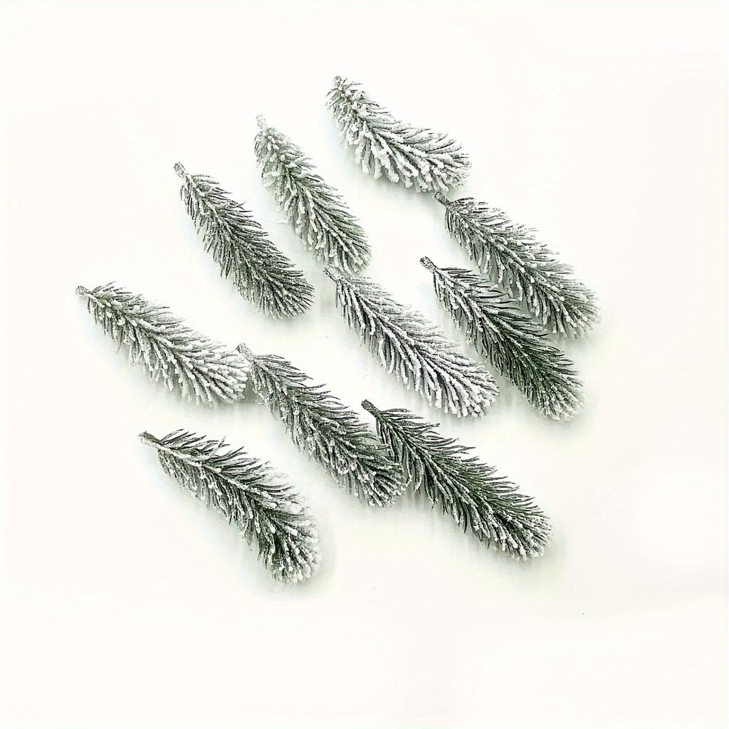 20pcs Artificial PE White Flocking Pine Branches Festive Christmas Tree Decoration DIY Home Party Ornaments Aesthetic Room Decor