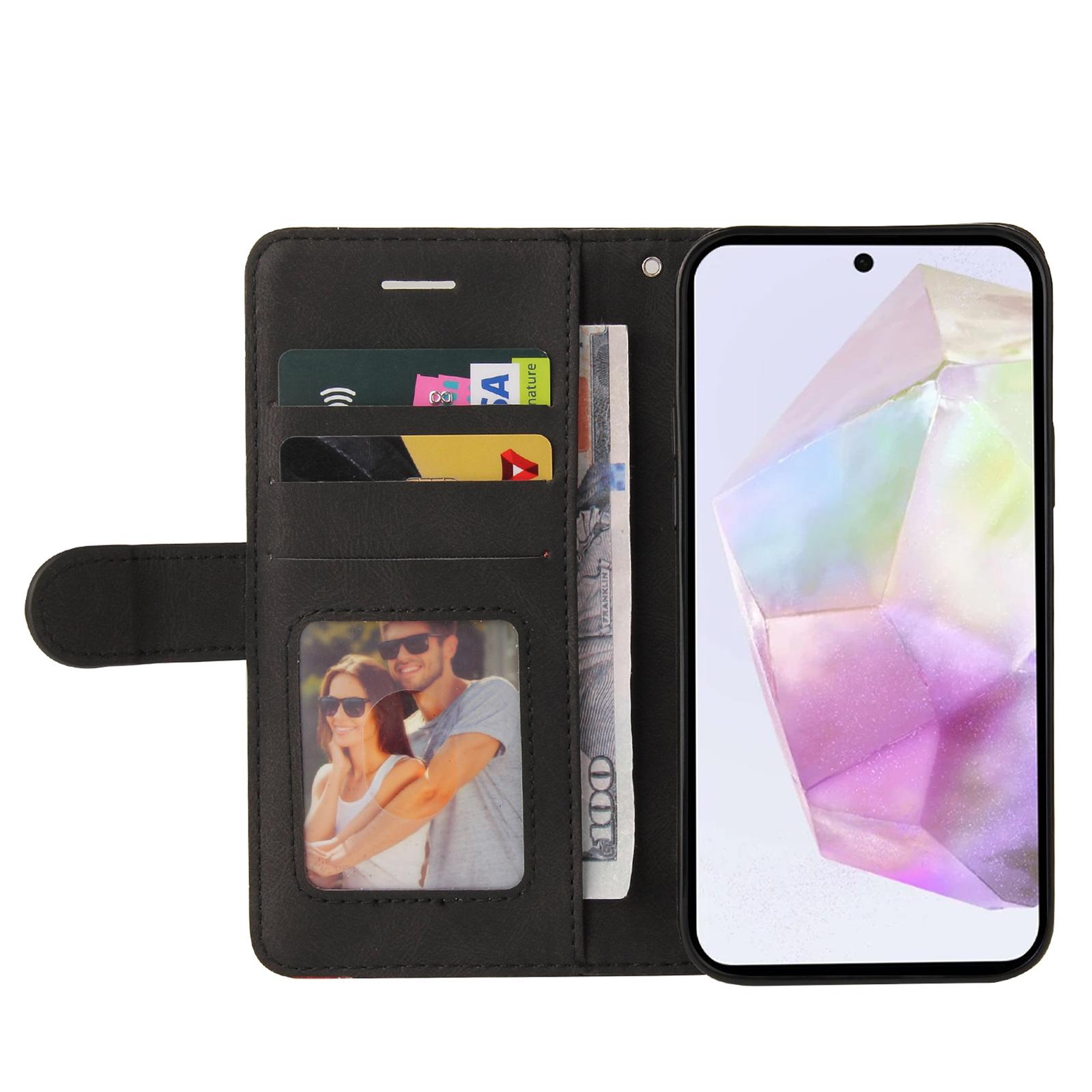 

For Samsung Galaxy A56 5G Leather Phone Case Stand Wallet with Bi-colour Splicing Design Green