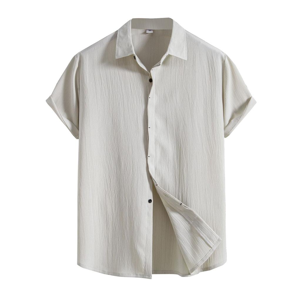 Chemise à manches courtes pour hommes, décontractée, couleur unie, ample, col rabattu, printemps été