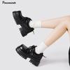 Spring Autumn Patent Leather Block Lolita Women Loafers Lace-up Platform Wedges High Heels Gothic Girls Student Shoes