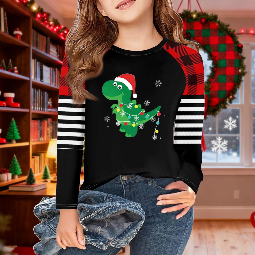 Girls Long Sleeve Christmas Day T Shirts Kids Fall Tops Crewneck Basic Tees 5-14Y