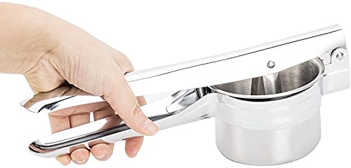 Pop Frog Stainless Steel Hand Potato Masher, Commercial Grade, with 3 Interchangeable Discs, Long Handle, for Crushing Potatoes, Chopping Noodles, Min