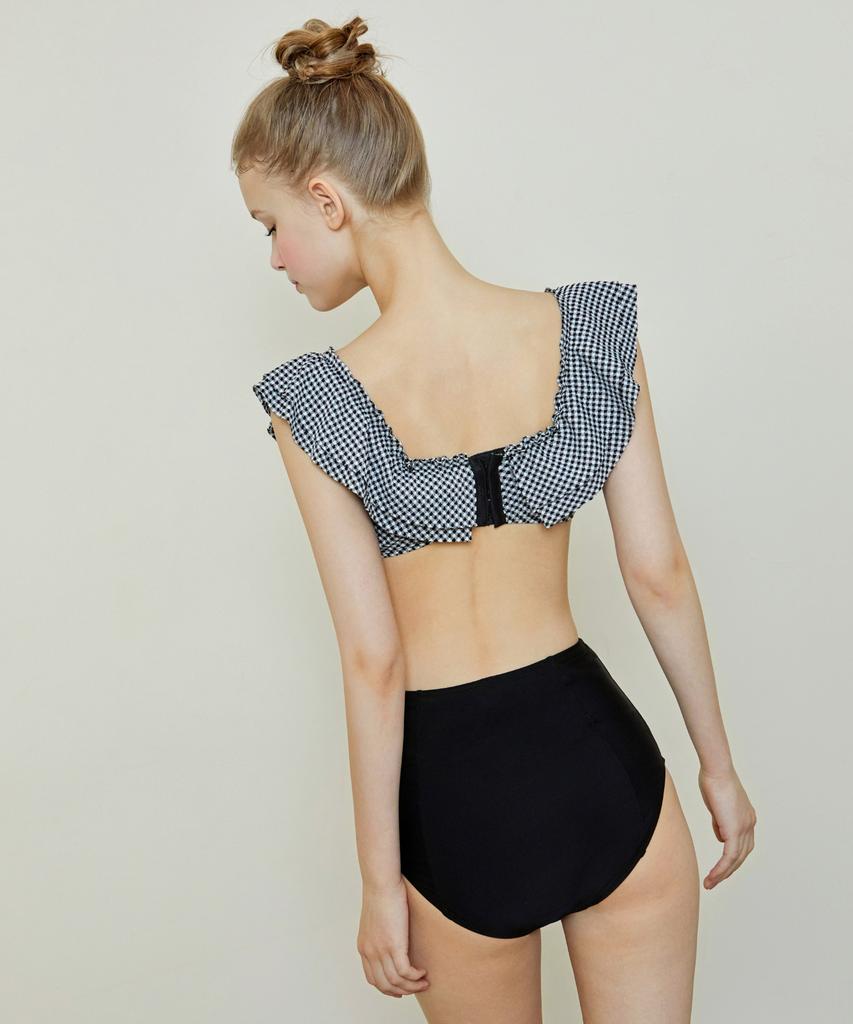 VIKINI VENDER Check Frill 2-Way High-Waisted Bikini - Black