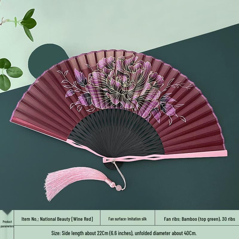 Portable Ancient Chinese Bamboo Folding Fan for Hanfu & Qipao - Gardenia Design