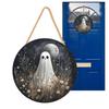 A95I-Halloween White Ghost For Front Door Sign 2D Wood Design Pirate Captain Haunted House Pumpkin Decor For Yard Display