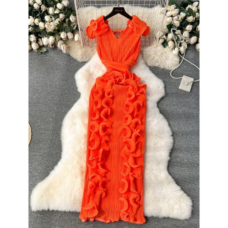 Accessible Luxury Banquet Pleated Three-Dimensional Silm Dress Dress