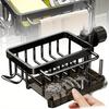 Kitchen Space Aluminum Sink Drain Rack Sponge Storage Faucet Holder Soap Drainer Pan Basket Organizer Bathroom Accessories