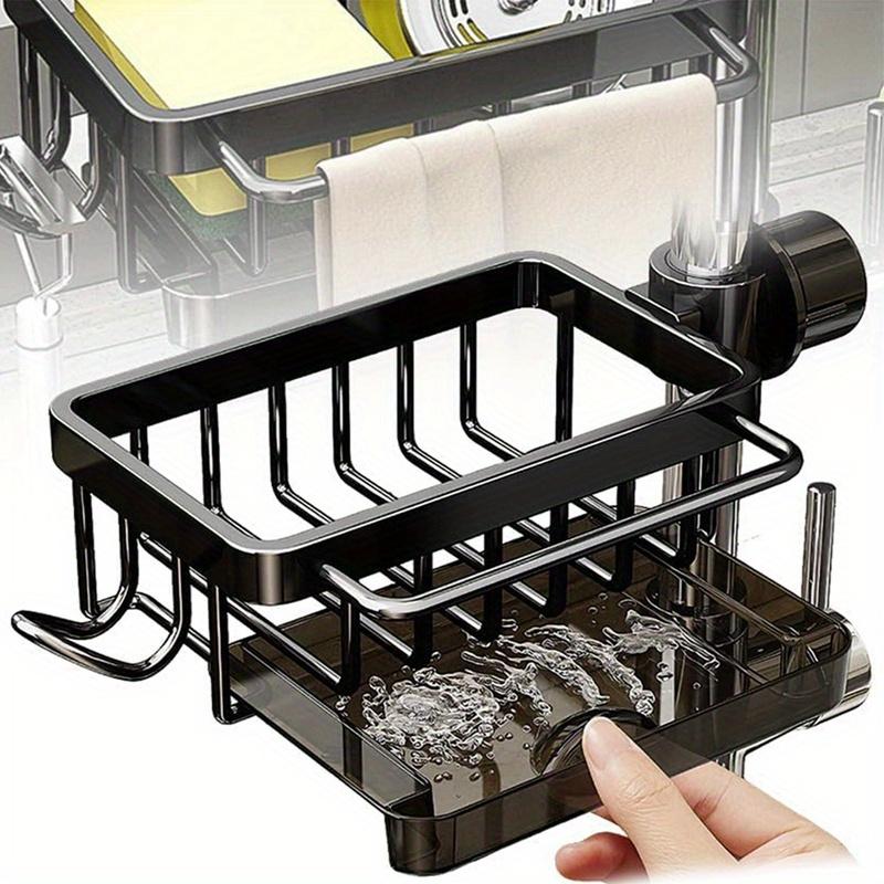 Kitchen Space Aluminum Sink Drain Rack Sponge Storage Faucet Holder Soap Drainer Pan Basket Organizer Bathroom Accessories