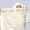 Fashion Muslim Chiffon Hijab Scarf Long Shawl Woman Floral Embroidery Islam Ramadan Solid Turban Headscarf Headwrap 170*70Cm