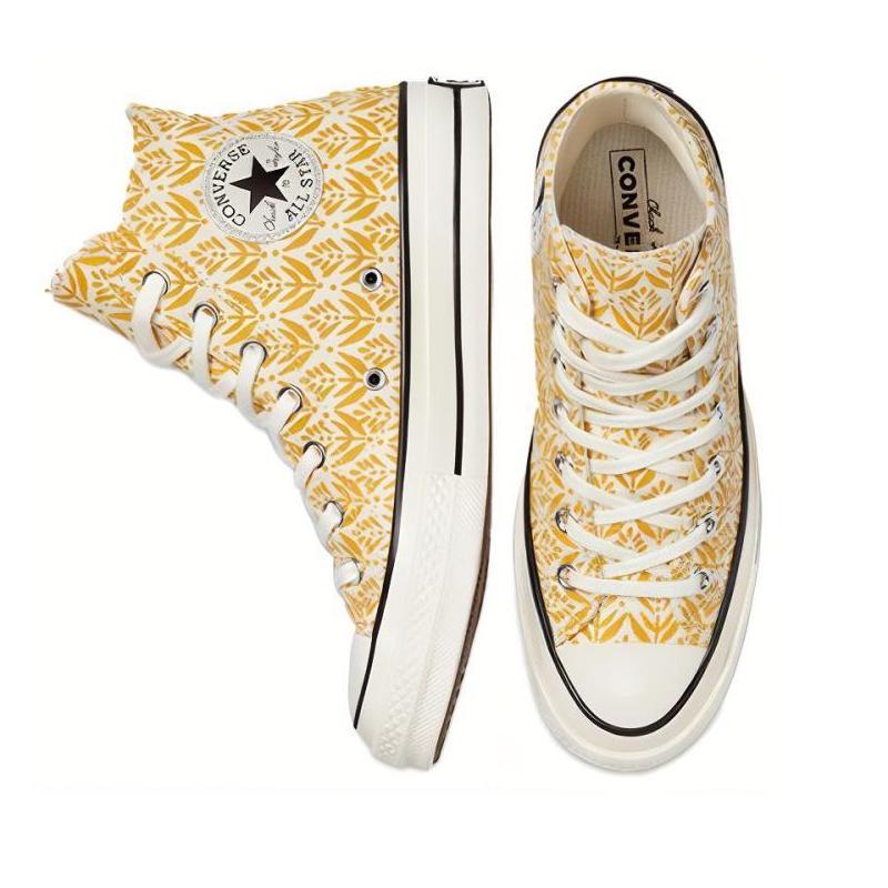 Converse Chuck Taylor All Star Trendy High-Top Canvas Shoes Women's Pale Yellow and White Print