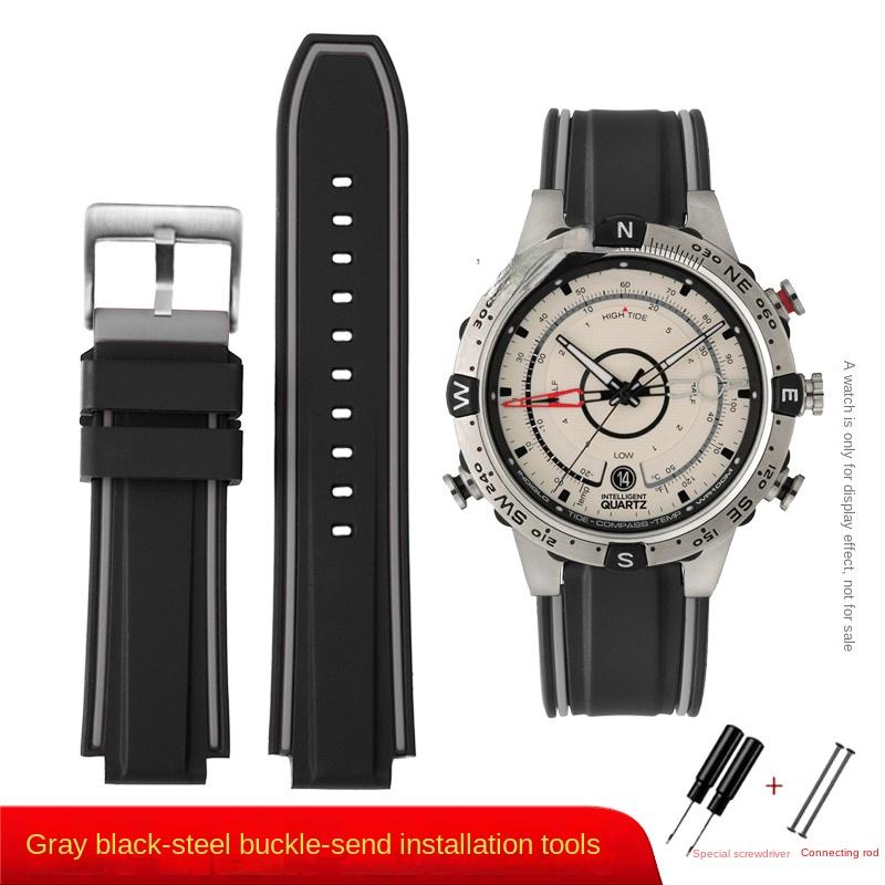 For Timex E-tide Compass Wrist Band T2N739 T2N720 T2N721 Convex Mouth 16mm Strap Waterproof Silicone Men's Watchband Bracelet