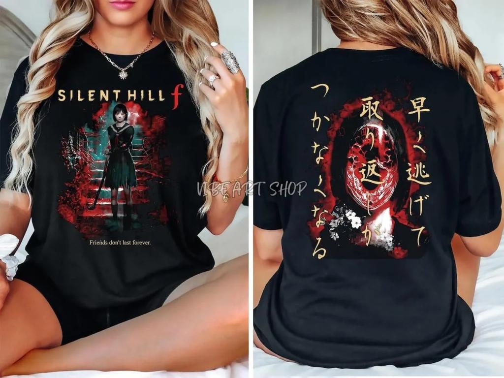 Koszulka Comfort Colors Silent Hill F Oversize Gra Horrorowa Koszulka Vintage Japoński Graficzny T-shirt Straszny Survival Estetyka Top