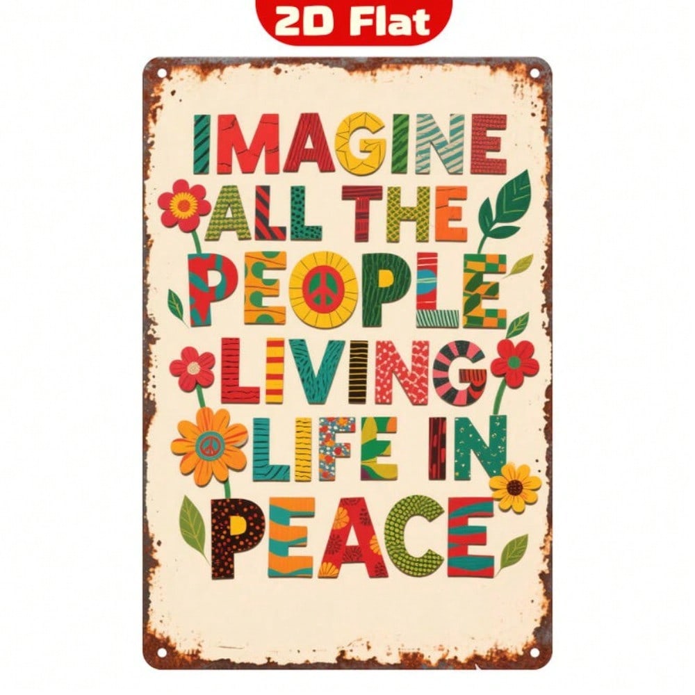 Inspirational Peace Quote Vintage Metal Wall Art Retro Boho Decor 20x30