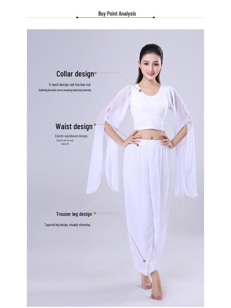 White Chiffon Flowy Yoga Top: Sleeved Dance Rhythm Modal for Performance and Spirit.