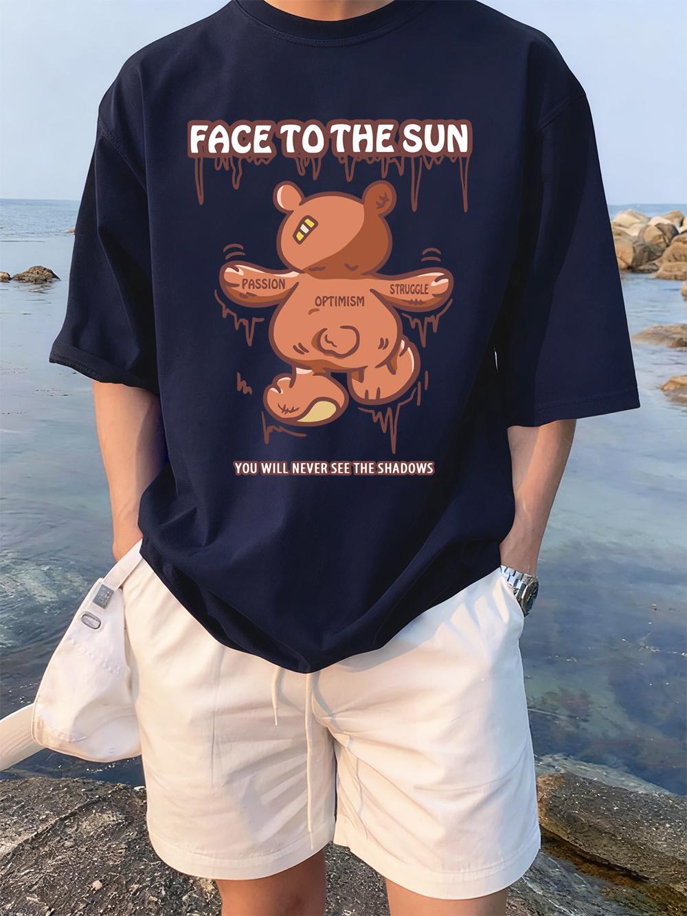 

Face To The Sun Bear Prints TShirts Women Cotton Summer Short Sleeve Tees Comfortable Loose ONeck Tops Casual Woman Clothes 3XL