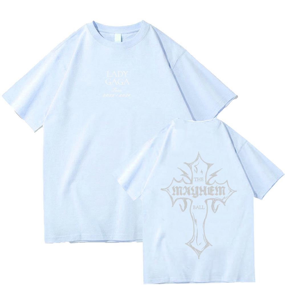 Lady Gaga MAYHEM Cross Cutoff T-shirt Trendy Graphic T Shirts for Man Women Cotton High Quality Clothing Outdoor High Street Top