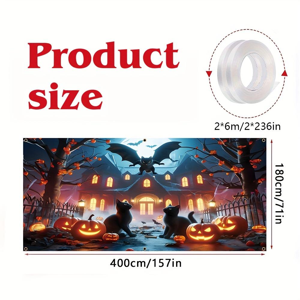 One 2D flat Halloween ghost garage polyester banner pumpkin lantern and haunted house design suitable for Halloween decoration