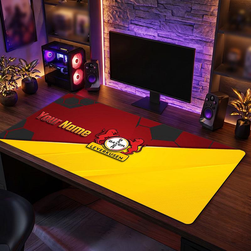 Bayer Leverkusen Football Custom Large Mouse Pad, Personalized Name Text Print, Football Logo Non‑Slip Desk Mat Gaming Gift