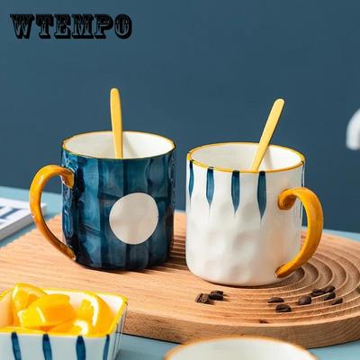 Keramik-Kaffeetasse, japanische Bürotasse, Porzellantasse, kreative Keramiktasse mit Löffel, Trinkbecher
