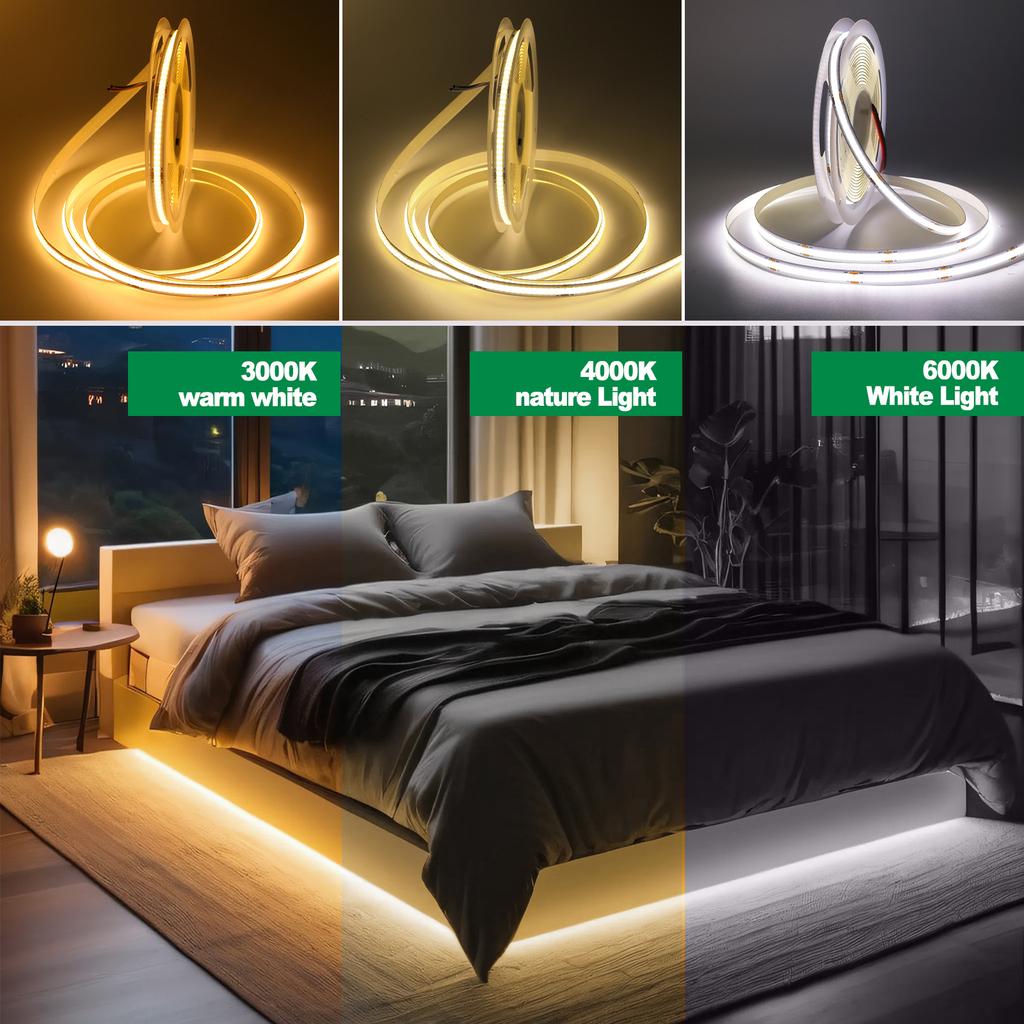 DC5V COB LED Strip with PIR Motion Sensor Battery Box 8MM 320Leds/m Flexible Ribbon Tape for Room Decor 3000K 4000K 6000K