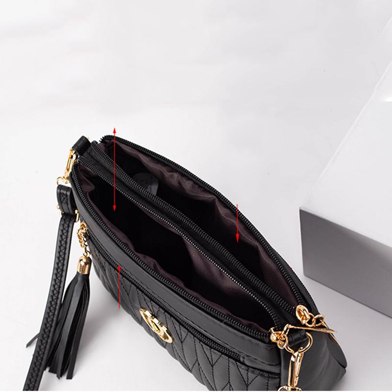 New Fashi PU Leather Crossbody Bags Women Zipper Shoulder Bag Large Capacity Embroidery Thread Purse and Handbags
