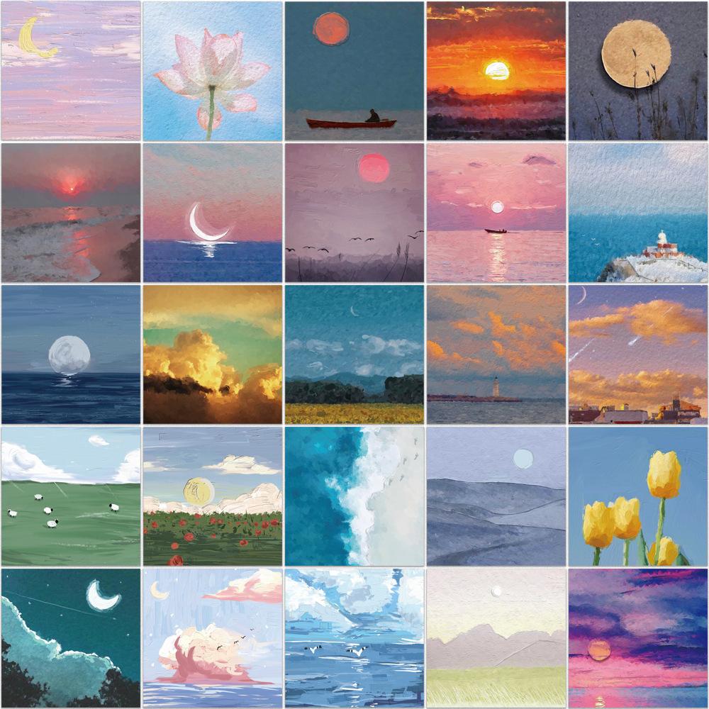 10/30/50pcs Cartoon Oil Painting Landscape Stickers Aesthetic Art Graffiti Decals DIY Scrapbooking Phone Laptop Sticker Toy Gift