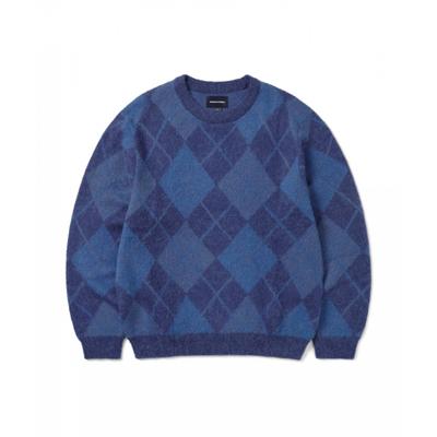 Mohair Argyle Knit Sweater Blue