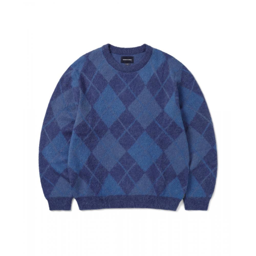 Thisisneverthat Mohair Argyle Knit Sweater Blue S