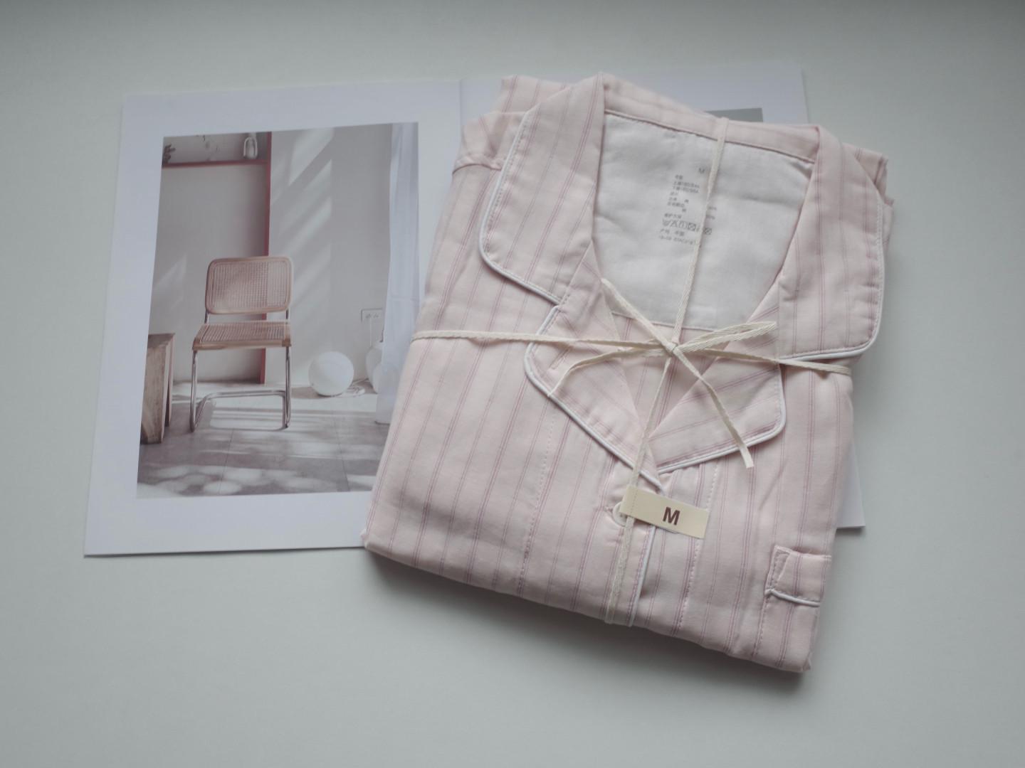 Striped Double-Layer Gauze Cotton Pajama Set with Lapel - Unisex Home Wear H031008 Extra Large
