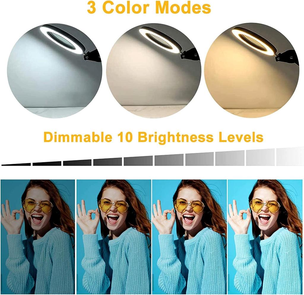 5X Illuminated Magnifier 3 Color Modes Adjustable LED Magnifying Lamp with Clamp for for Repair Craft Close Work Tool