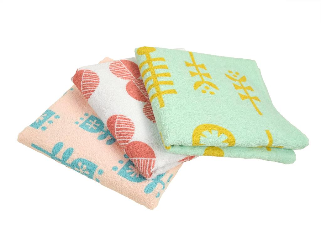 Kosugizen Mini Bath Everyday Print Scandinavian 3 Colors 1 of 50 x 100 Convenient Compact Thin Quick Set of Towels, Towels, Style, (3 Patterns), Each,