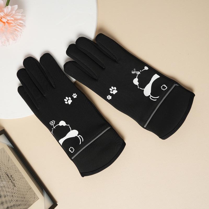 Children's Waterproof Winter Gloves with Velvet Lining for Cycling Sports, Ages 7-12, Boys and Girls, Full Finger Cartoon Design.