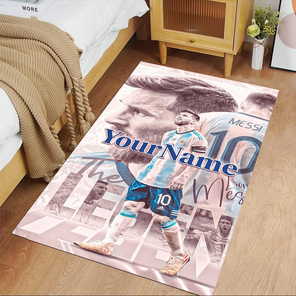Messi Customizable Name Area Rug Design for Kitchen Dormitory Game Room Playrooms Antislip Carpet Anime Office Decor
