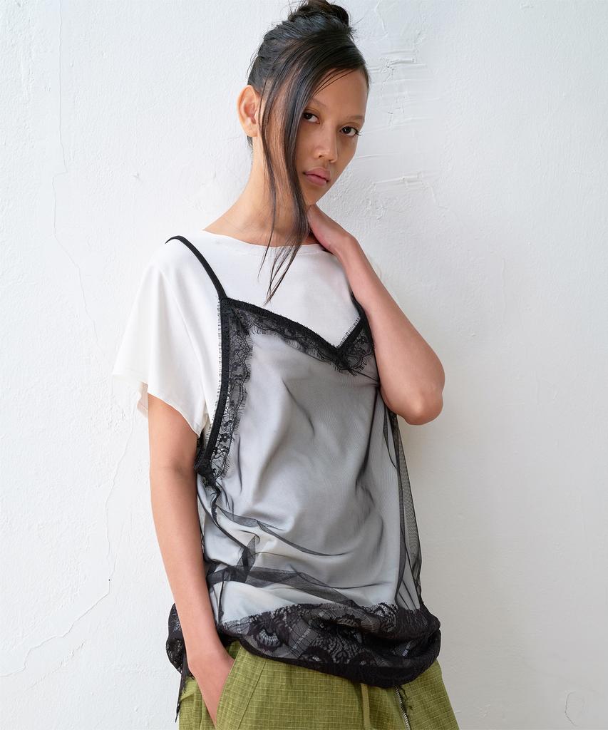 The Vinyl House Lace Layered One-Piece (W) White